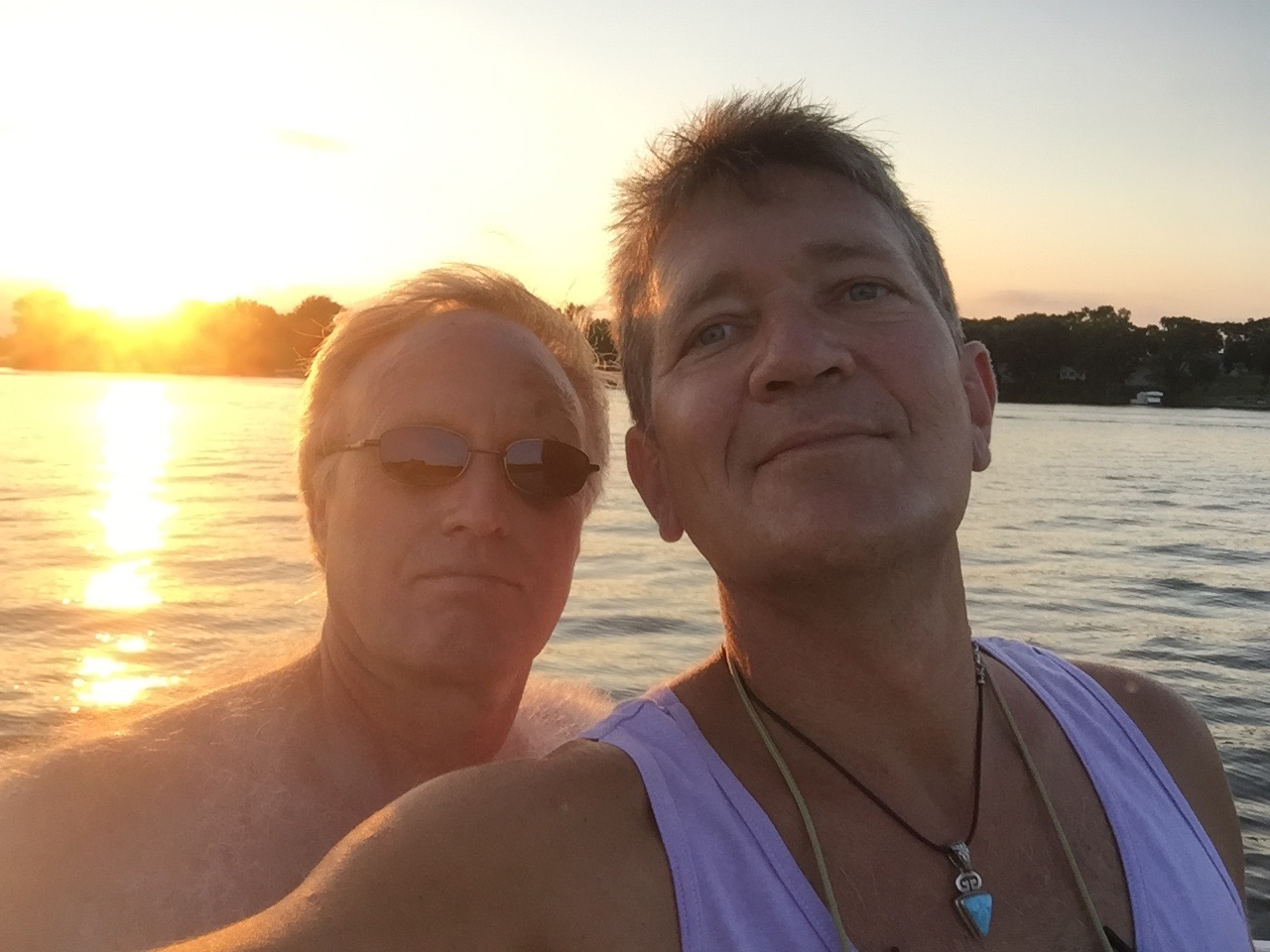 Meet Scott, proudly representing my so many friends. Scott’s a BFF since 2nd grade, growing up in Soo Siddy and beyond, who spent the last few days prepping (and partying) with me at home on Lake Owasso. In this pic, we are afloat at Boji just a few weeks ago.